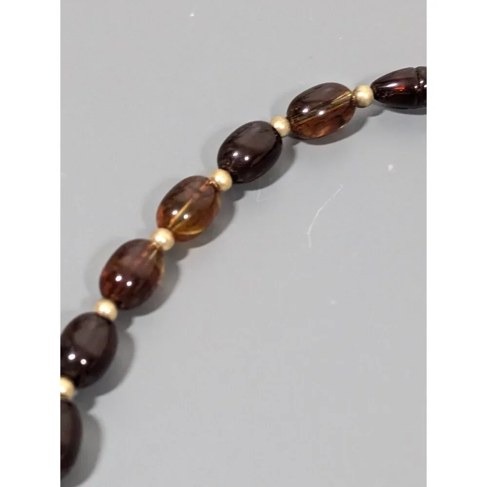 Vintage Avon Brown Root Beer Lucite Oval Bead Faux Amber Neckalce Turtle Bay 23